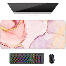 XL gaming bureauonderlegger 31,5 x 11,8 inch, waterdicht, gestikte rand, antislip, roze marmerdesign