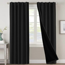 100% Blackout Curtains with Black Liner, Thermal Insulated, Back Tab/Rod Pocket, 2 Panels, 42x84", Jet Black