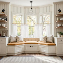 Linen Pinch Pleated Kitchen Curtains, 36" 4-Panels, Natural Linen Tier Curtains with Back Tab, Beige Farmhouse Cafe Style, Light Filtering,