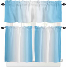Conjunto de cortinas e bandôs para cozinha em degradê azul celeste, cortinas curtas com bolso para varão em degradê azul estilo fazenda, 61 cm