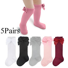 Set van 5 kniekousen met lange strik voor baby meisjes, meerkleurig, (3-5 jaar)