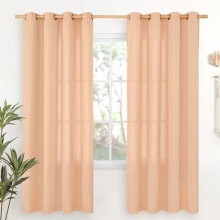 Peach Linen Curtains 52x72 Inch, Semi-Sheer Coral Drapes with Bronze Grommets, Light Filtering, Textured, for Living Room/Bedroom/Dining, 2 Panels