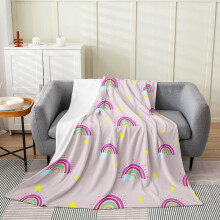 Couverture arc-en-ciel 40x50", jeté en flanelle Kawaii étoiles et nuages pour enfants filles – Couverture en microfibre Purple Heart Fantasy