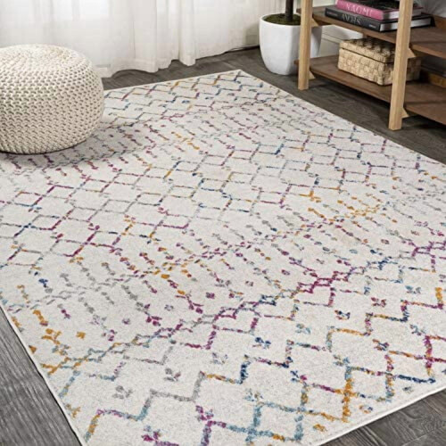 Boho vintage diamond area rug ivory multi 4x6 ft