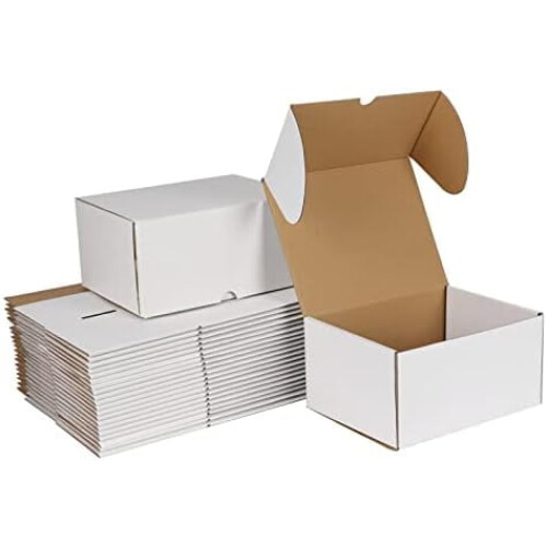 Conjunto de 25 caixas de envio brancas de 8x6x4 polegadas (20,3 x 15,2 x 10,2 cm), caixas de papelão ondulado para embalagem de presentes e