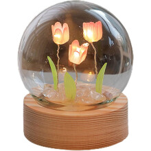Realisztikus tulipán éjszakai fény fa talppal – Lágy fényű asztali lámpa, DIY lakberendezés és ajándék – USB-tápellátással