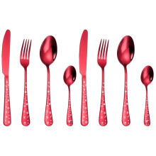 2 Sets Stainless Steel Tableware Spoon Fork Cutter Set Home Tableware (Red)