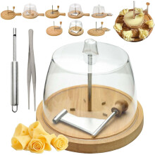 Stainless Steel Cheese Curler Wheel with Lid & Wooden Base – Makes Cheese Rose Flowers (Compatible with B)