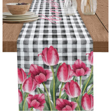 Chemin de table tulipe rose printanier, 183 cm x 33 cm, coton, lavable, convient aux tables de cuisine/salle Ă manger, pour les fĂŞtes et les