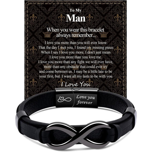Herren-Lederarmband mit Unendlichkeitsknoten – Valentinstags- oder Geburtstagsgeschenk für ihn, Freund oder Ehemann – Passend für alle