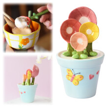 Cuillères doseuses décoratives en céramique pour fleurs, présentées dans un pot en cactus – Kit d'outils et de tasses pour mesurer à motif
