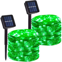 Solar String Lights Outdoor, 2 Pack 16.4FT 50 LED Copper Wire, 8 Modes, Waterproof—Garden, Patio, Tree, Christmas, Party, Wedding, Green