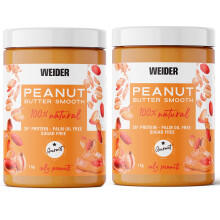 Weider Peanut Butter Duo Pack (2x1kg), Crema de Cacahuete 100% Cacahuetes tostados, 100% Natural, 100% Vegano, 26% Prote?nas, Sin Aceite de Palma