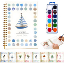 Watercolor Workbook & 16-Color Paint Set with Brush – Beginner-Friendly, Nature-Themed, Compatible with All Watercolor Enthusiasts