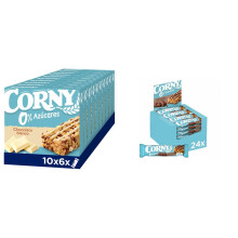 Corny - Barritas de Cereales 0% Chocolate Blanco, Pack de 10 (60 unidades), 6x20 g & Barritas de Cereales 0% Chocolate con Leche, Sueltas (24 unidades
