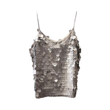Débardeur femme à sequins, top brillant à paillettes, sans manches, couleur unie, camisole scintillante, tenue d'été décontractée et tendance