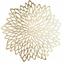 4-Pack Gold Metallic Pressed Vinyl Placemats, Round Floral Charger Mats for Dining Table – Compatible with Christmas, Thanksgiving, Wedding