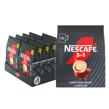 Nescafe 3 EN 1, caf? soluble natural con leche y az?car, Pack de 9 bolsas con 10 sobres, TOTAL 90 sobres