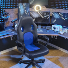 Lacoo Mid Back Gaming Chair Ergonomic PU Leather Computer Gaming Chair Office Chair with Armrests, Blue