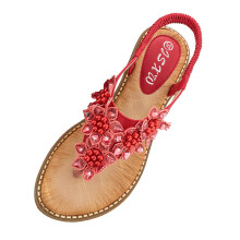 Sandali piatti da donna in stile bohémien con perline, colore rosso