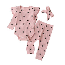 Conjuntos Itsun para recién nacida, conjunto de 3 piezas para bebé niña con pelele de manga larga con volantes y pantalón, color rosa, de 3 a 6
