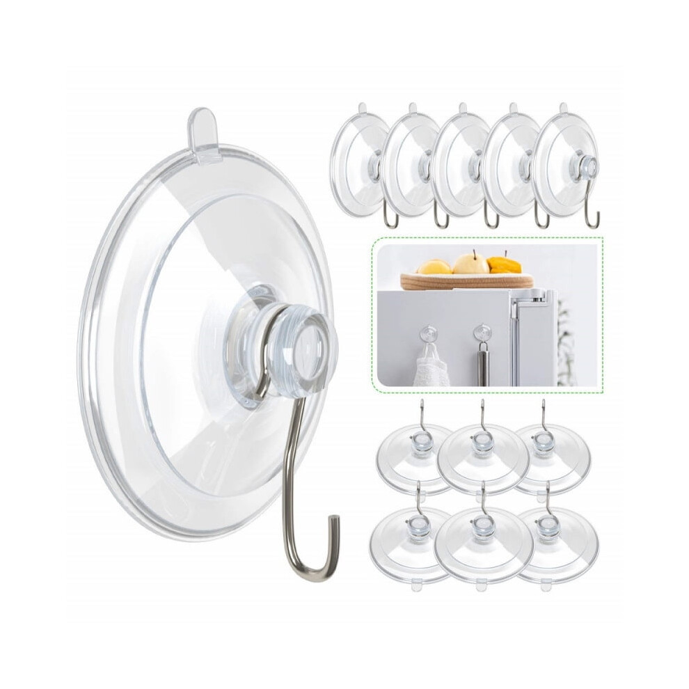 10-Pack Clear Pvc Suction Cup Hooks (1.77"), Removable Metal Hooks For Shower, Bathroom, Kitchen, Glass & Windows 9496895975645