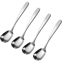 Korean Square-Headed Soup Spoons, 7" Stainless Steel, Heavy-Duty, Dishwasher Safe, 4/8-Pc Set