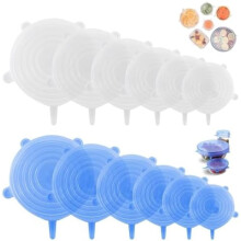 Couvercles extensibles en silicone (lot de 12) – Réutilisables, hermétiques et étanches pour bols et récipients (transparents et bleus) –