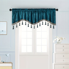 Maschinenwaschbare, gewellte Chenille-Gardine – 1-teilige, moderne, verstellbare Küchenfensterdekoration mit Quastenborte