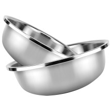 OUNONA 2Pcs Metal Mixing Bowls Stainless Steel Silver Smooth Edge Large Kitchen Basin