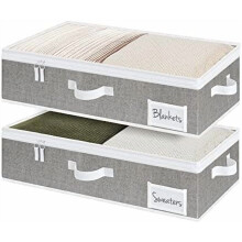 Under Bed Storage Containers with Handles & Label Holder, 2-Pack Ultra-Thick Fabric Bins, Gray, Medium, Compatible with Most Beds
