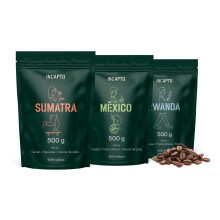 Incapto Pack de Caf?s Ex?ticos | Caf? en Grano Natural de Especialidad | Or?genes - Ruanda, Sumatra y M?xico | Specialty Coffee +80 puntos SCA | 3 paq