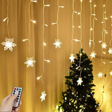 Guirlande lumineuse stalactite flocon de neige, 4 m, 96 LED, 18 pampilles, 8 modes d'éclairage, télécommande – Blanc chaud, idéale pour sapin