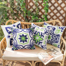 Conjunto de 4 capas de almofada impermeáveis 50x50cm para exterior, com estampa floral boho campestre para pátio e jardim – Azul Marinho