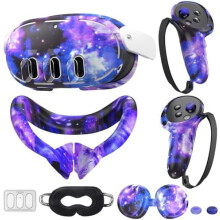 Compatibel met Meta Quest3: Siliconen gezichtscover, behuizing, controllergrip, lensbeschermerset (sterrenpaars)