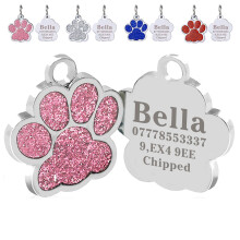 Personalised Cat Tags | Dog Tags for Pets Engraved UK | Pet ID Tags for Dogs & Cats | Glitter Paw Print Stainless Steel Cat Name Tag | Doggy Cat Kitt