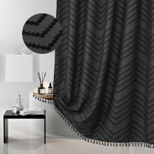 Perdea de duș neagră cu model chevron, 78" - Material impermeabil modern boho, compatibil cu tije standard