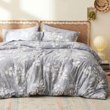 Juego de cama Queen de 5 piezas con estampado floral gris