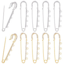 1 doos met 16 veiligheidsspelden, broche, grote kiltspelden, goud en zilver, 2,8 inch (7 cm) ijzeren metalen sluiting, 5 lussen, strass steentjes