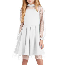 Dievčenské sieťované šaty áčkového strihu, moderný útulný mäkký materiál s dlhým rukávom a okrúhlym výstrihom, elegantný štýl na