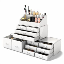 Boîte de rangement pour maquillage et cosmétiques avec 12 tiroirs (blanc)
