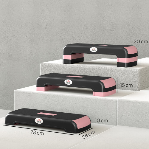 Homcom HOMCOM Aerobic Step Three-Level Adjustable Exercise Stepper, Black and Pink 2