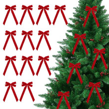 12 fiocchi di velluto (5x10") per albero di Natale, ghirlanda, festone - Decorazione rustica con nastro per festività, matrimonio, compleanno -