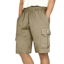 Pantalones cortos cargo para hombre, pantalones casuales lisos con cordón en la cintura, pantalones cortos deportivos para gimnasio con bolsillo,