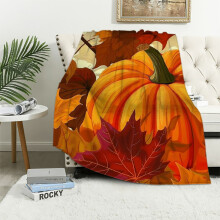 Orange Fall Throw Blanket – Thanksgiving Pumpkin Leaf Design, Lightweight & Cozy, Compatible with Couch, Sofa, Bed, Outdoor