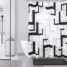 KSEERBALL Geometrisk svart dusjforheng i polyester, 180 x 180 cm, vaskbart