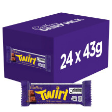 Cadbury Twirl, Dos Barritas Rellenas de Chocolate con Leche Cadbury en Espirales, Deliciosas y Crujientes - Pack 24 Unidades, 43 g