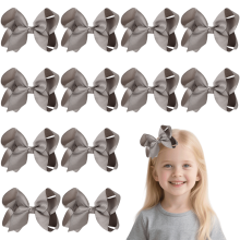 12pcs 4.5inch Gray Ribbon Hair Bows for Girls Daily Party School Hairstyling