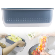 2-in-1 Doppelwandiges Sieb-Set zum Waschen von Gemüse und Filtern von Küchenabfällen – Blau, kompatibel mit Standardspülen