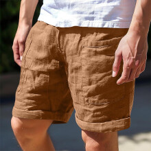 Pantalones cortos cargo casuales para hombre, mezcla de lino, color liso, cierre de botón y cremallera, múltiples bolsillos, largo hasta la